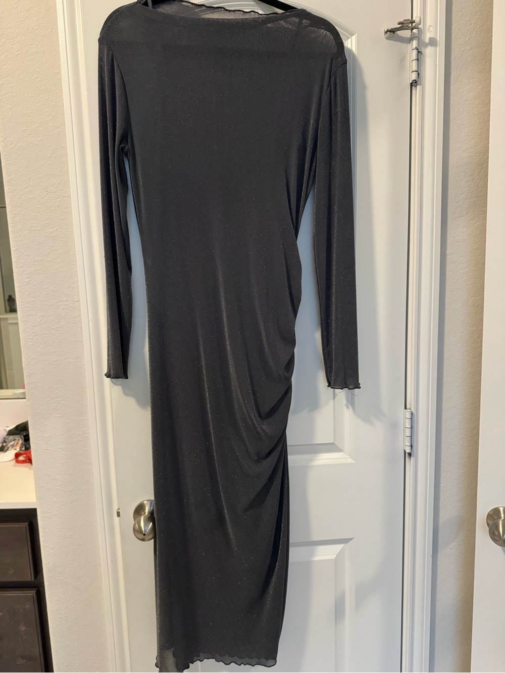 Gray mesh maternity midi dress